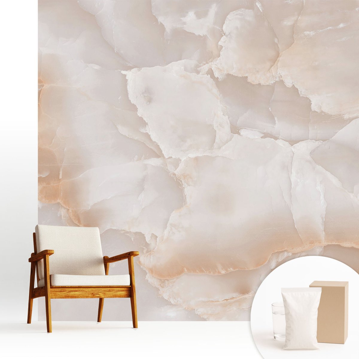 Wallfluent Fotobehang - Beige Vliesbehang - 250x250 cm - Steenpatroon Fotobehang Vlies - Woonkamer behang Texturen - Muurschildering - Woonkamer behang