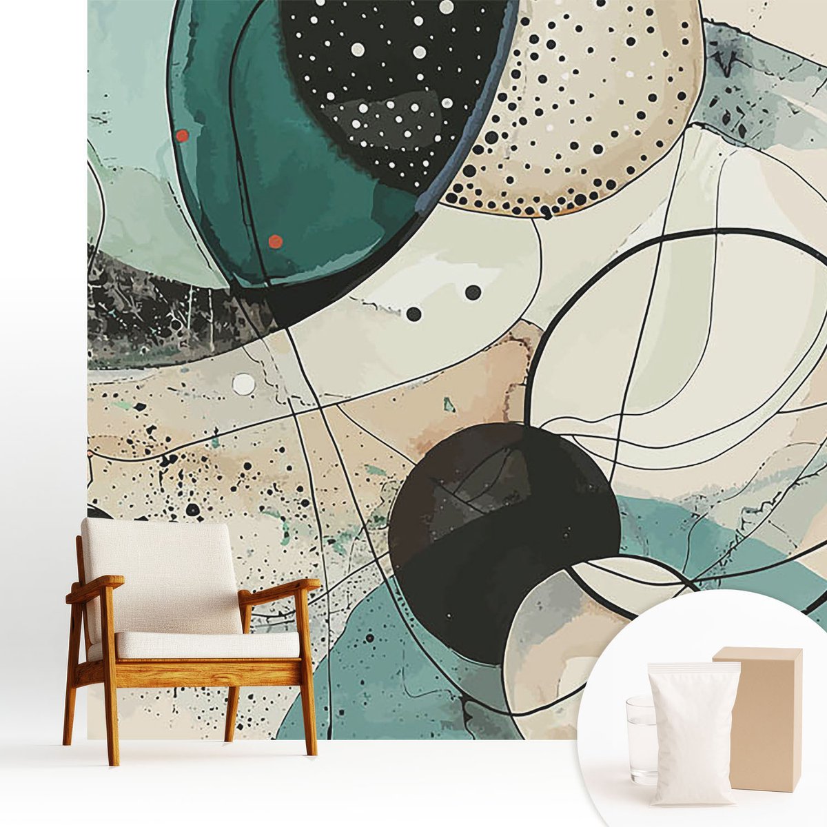 Wallfluent Fotobehang - Grijs Vliesbehang - 250x250 cm - Kleurrijke Cirkels Muurschildering - Slaapkamer behang Abstractie - Fotobehang Vlies - Gang behang