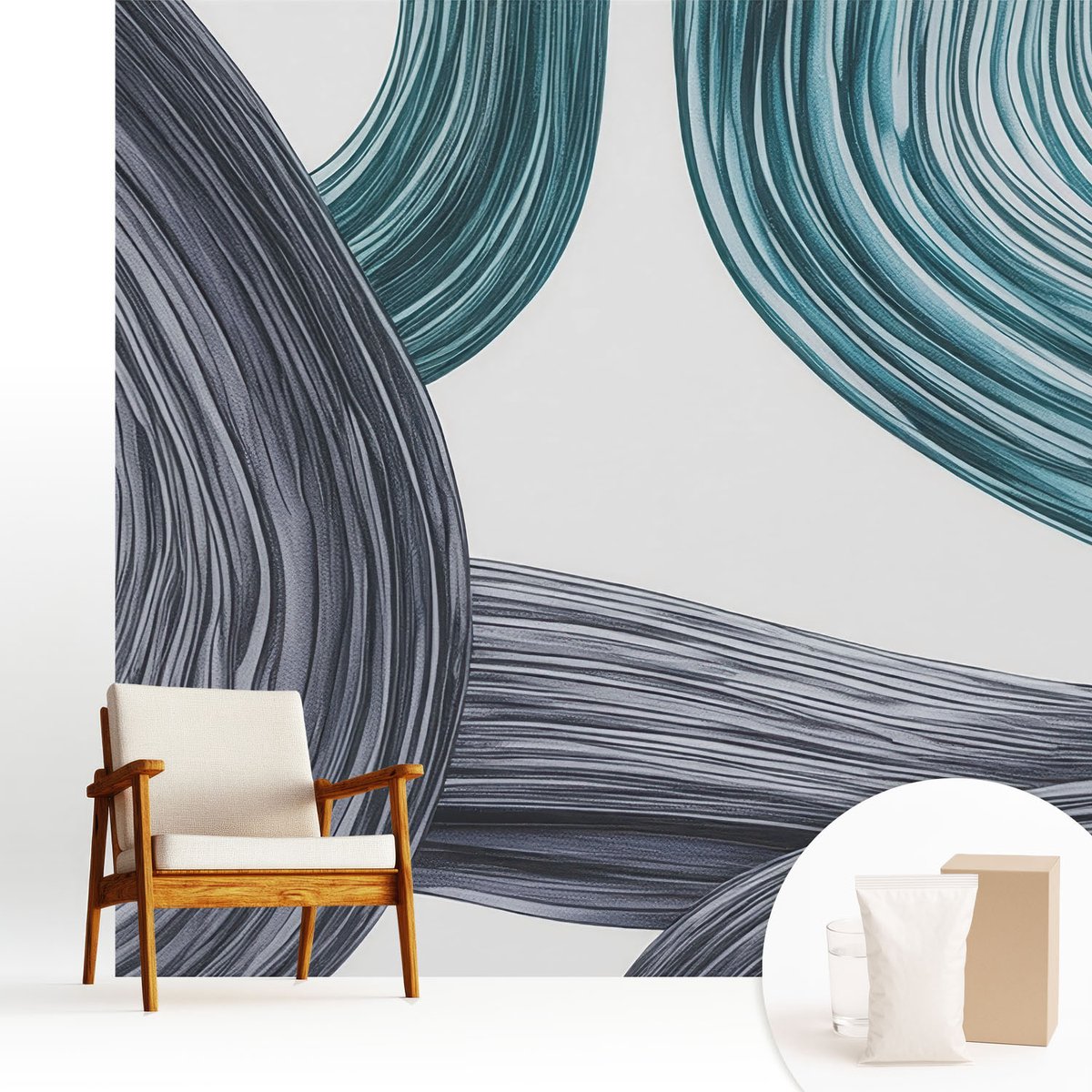 Wallfluent Fotobehang - Grijs Vliesbehang - 250x250 cm - Vloeistofleidingen Muurschildering - Slaapkamer behang Abstractie - Fotobehang Vlies - Slaapkamer behang