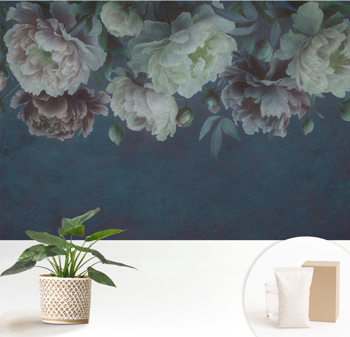 Wallfluent Fotobehang - Marine Vliesbehang - 152x104 cm - Bloemige Elegantie Fotobehang Vlies - Hal behang Bloemen En Planten - Muurschildering - Hal behang