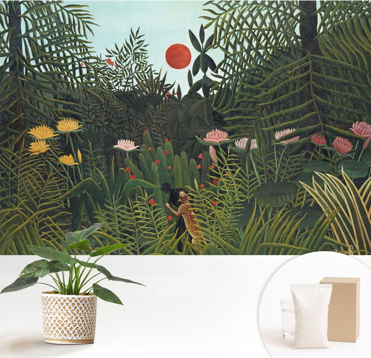 Wallfluent Fotobehang - Groente Vliesbehang - 152x104 cm - Exotisch Landschap Muurschildering - Gang behang Bloemen En Planten - Fotobehang Vlies - Gang behang