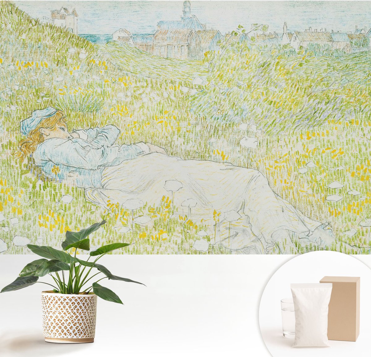 Wallfluent Fotobehang - Groente Vliesbehang - 152x104 cm - Lente Ontspanning Fotobehang Vlies - Woonkamer behang Landschappen - Muurschildering - Woonkamer behang