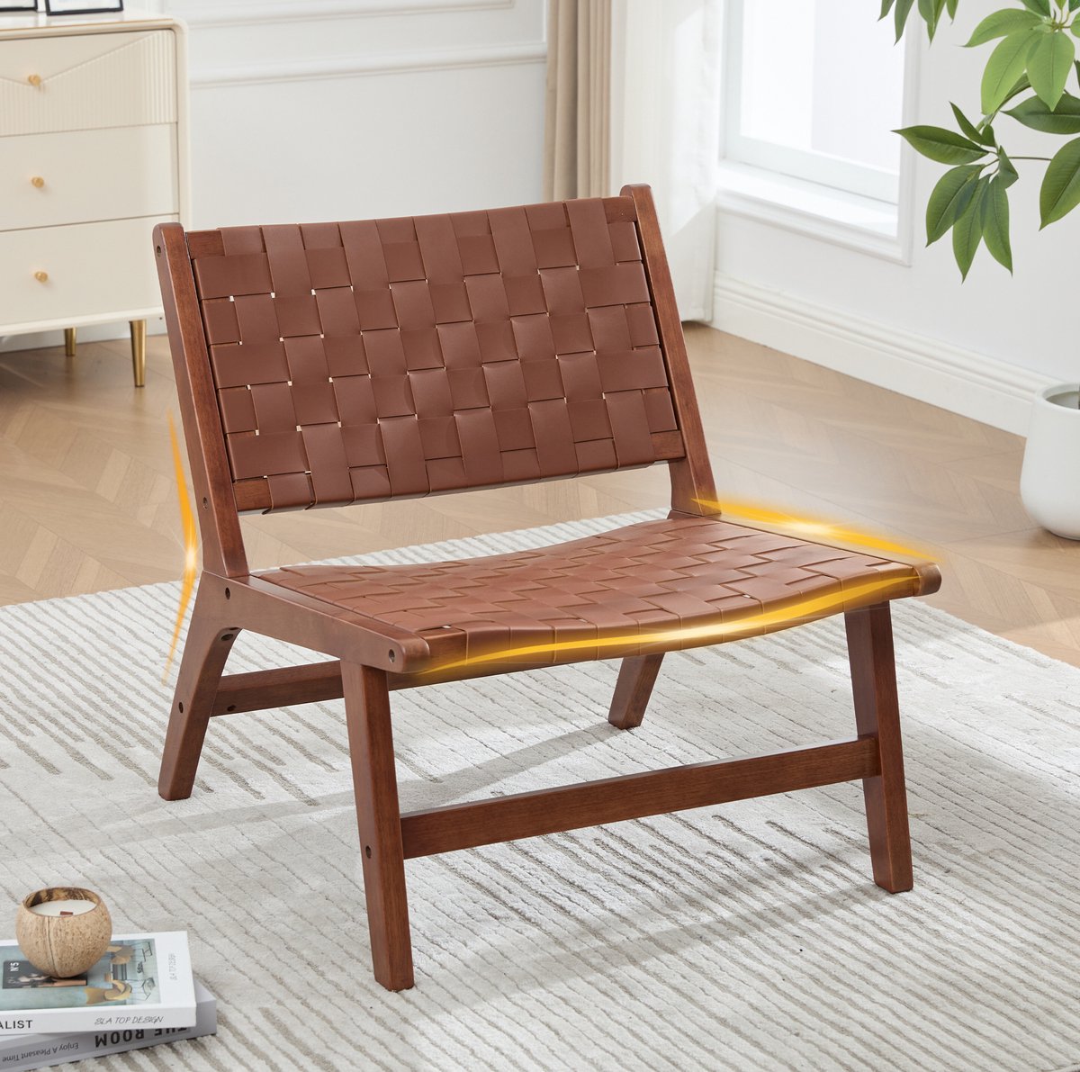 MODENUIT Fauteuil 71 x 66 x 72 cm - Gevlochten Patroon - Zonder Armleuningen - Binnen en Buiten - Hout Bruin