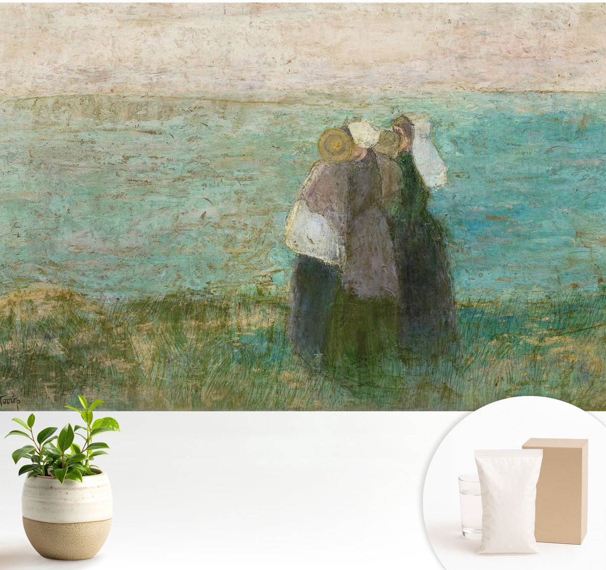 Wallfluent Fotobehang - Groente Vliesbehang - 104x70 cm - Weerspiegeling Aan Zee Muurschildering - Slaapkamer behang Deel - Fotobehang Vlies - Slaapkamer behang