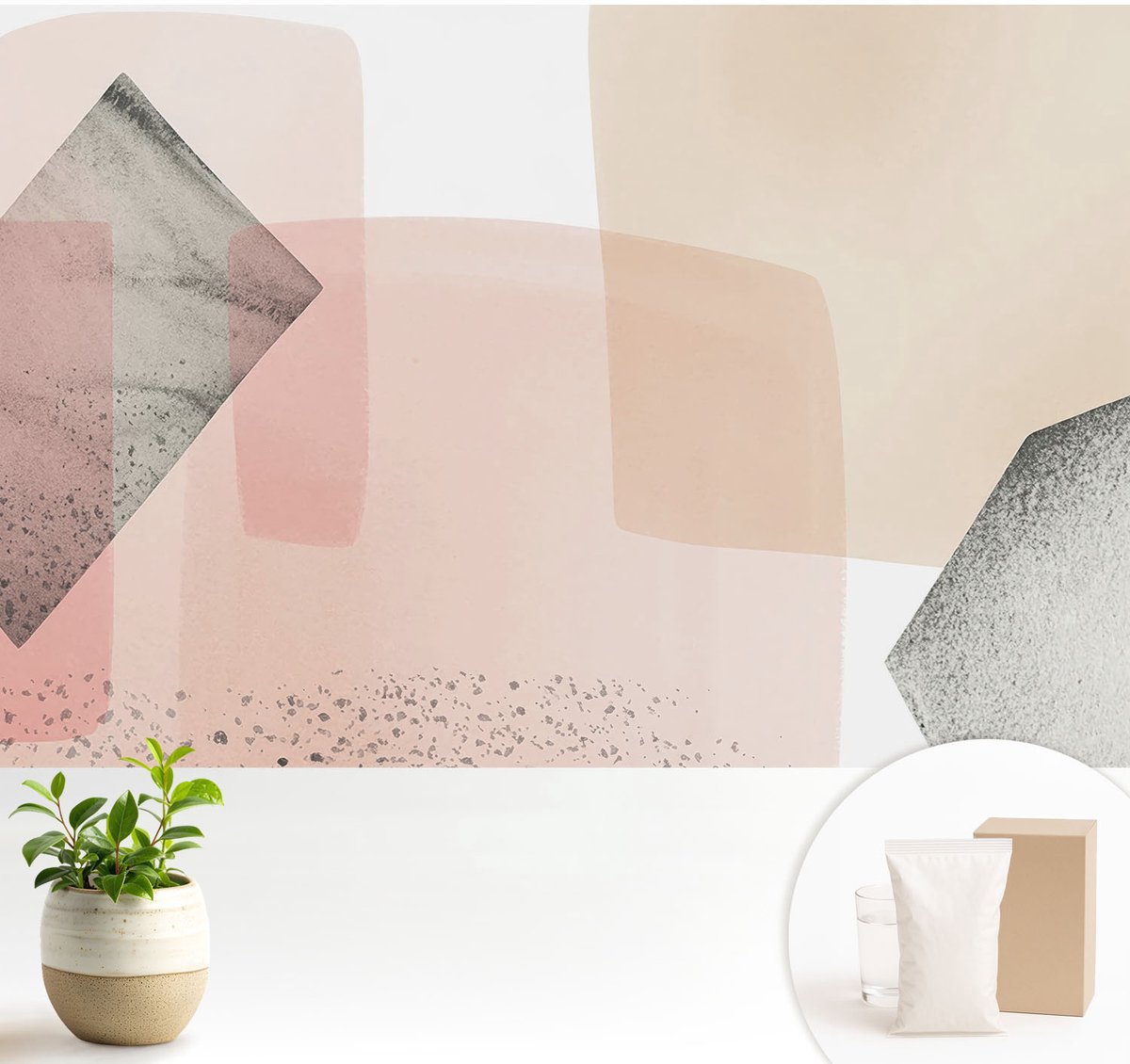 Wallfluent Fotobehang - Beige Vliesbehang - 104x70 cm - Fijne Figuren Fotobehang Vlies - Hal behang Abstractie - Muurschildering - Woonkamer behang