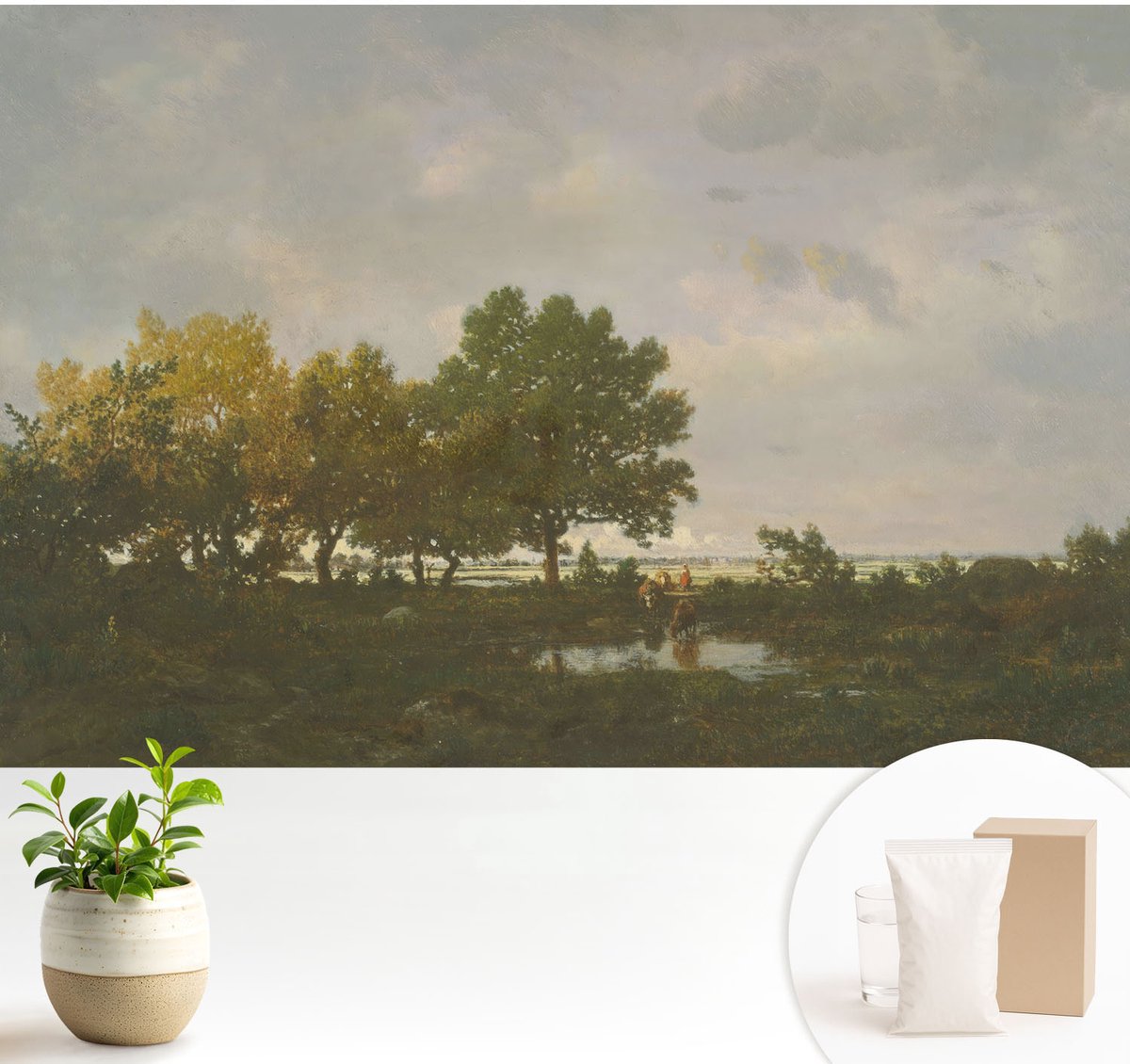 Wallfluent Fotobehang - Grijs Vliesbehang - 104x70 cm - Boslandschap Muurschildering - Slaapkamer behang Landschappen - Fotobehang Vlies - Gang behang