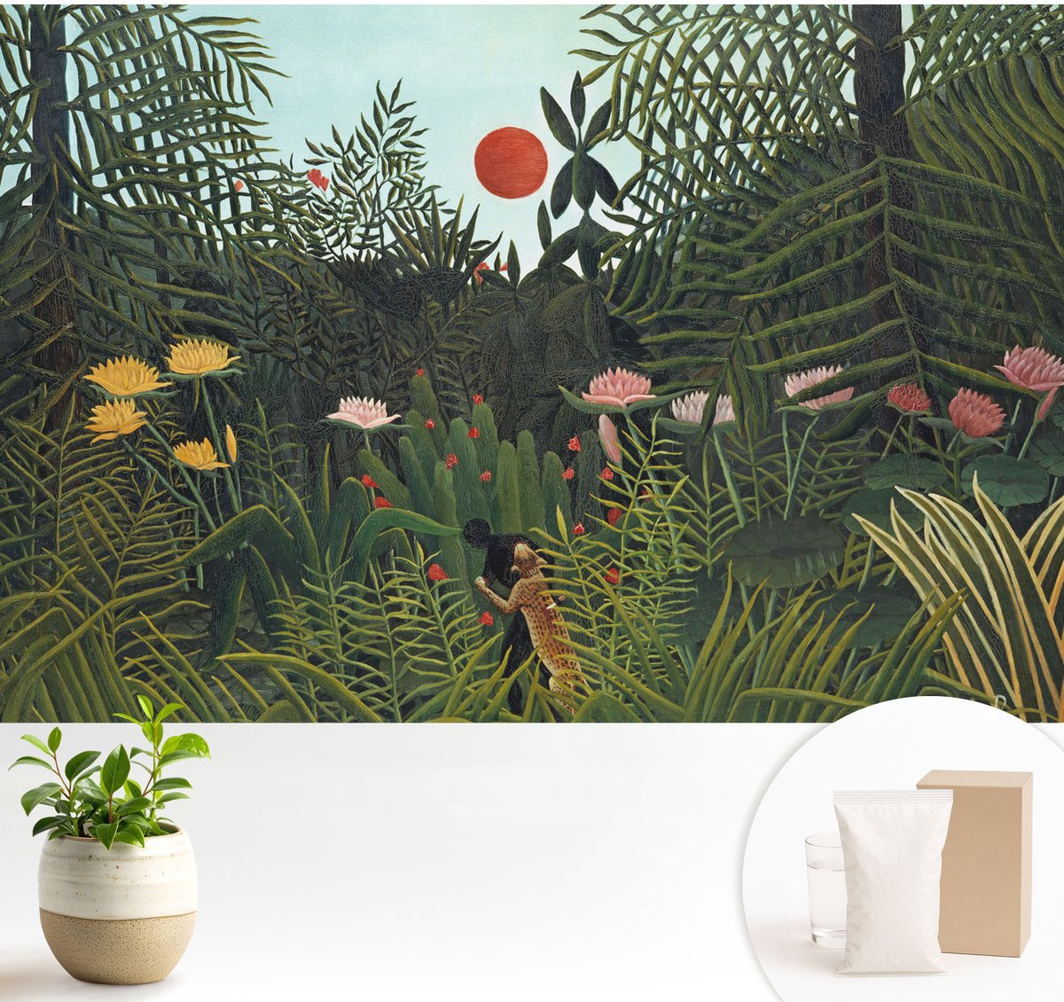 Wallfluent Fotobehang - Groente Vliesbehang - 104x70 cm - Exotisch Landschap Muurschildering - Slaapkamer behang Bloemen En Planten - Fotobehang Vlies - Gang behang