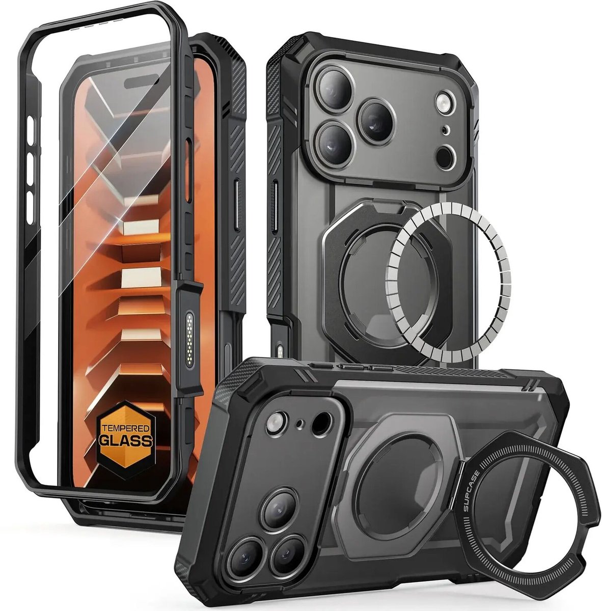 SUPCASE Hoesje Geschikt voor Apple iPhone 18 Pro / 17 Pro | Stofdichte Case met Ingebouwde Screenprotector | Unicorn Beetle Grip Pro | Compatibel met MagSafe / Qi2 | Kickstand | Zwart