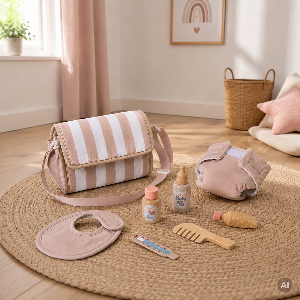 howa Luiertas voor Poppen „stripes“ met 7-delige Accessoireset voor Poppen tot 50 cm – beige/wit 29503 – foto 2