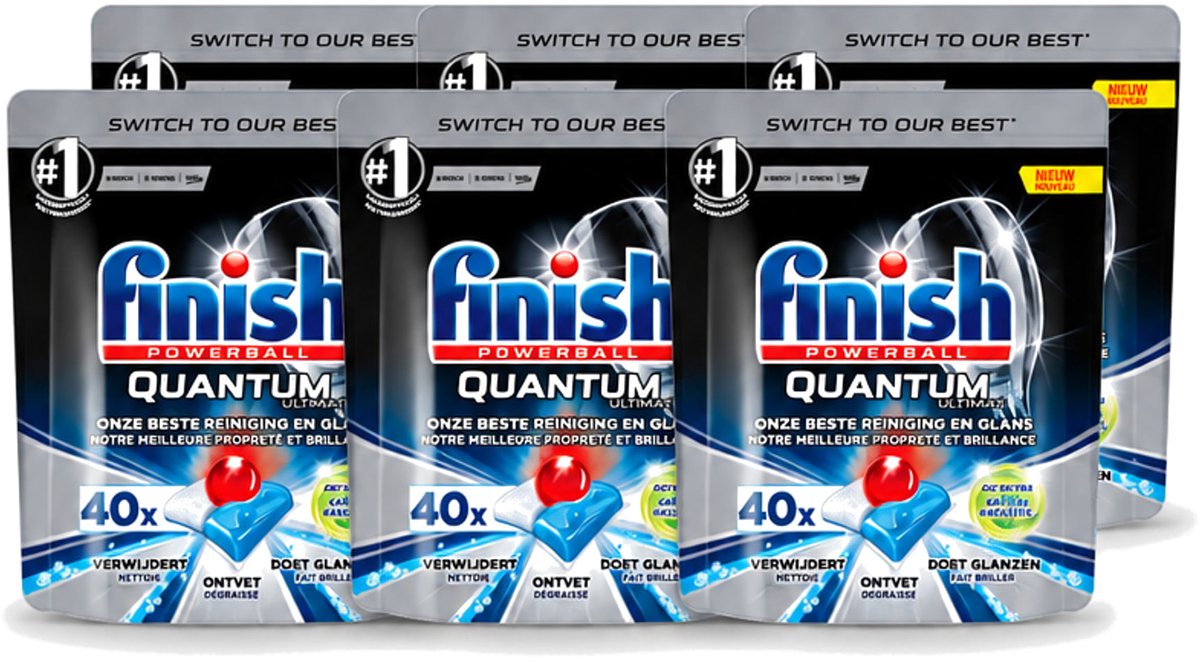 6 x Finish Powerball - Quantum Ultimate - Vaatwastabletten - Ontvetter - 40 Tabletten - Voordeelverpakking - 6 stuks