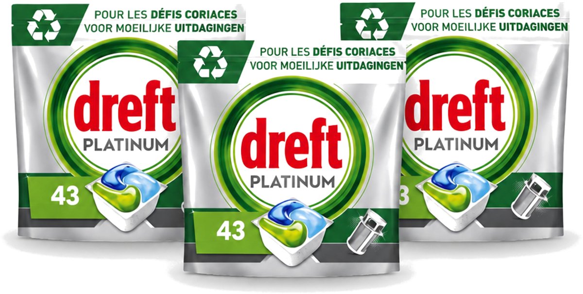 3 x Dreft Platinum - All In One - Vaatwascapsules - 43 Afwasbeurten - Voordeelverpakking - 3 stuks