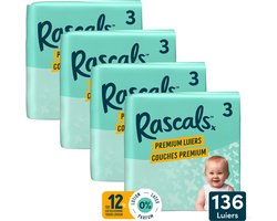 Rascals Premium Luiers Maat 3 6-11 KG 136 stuks