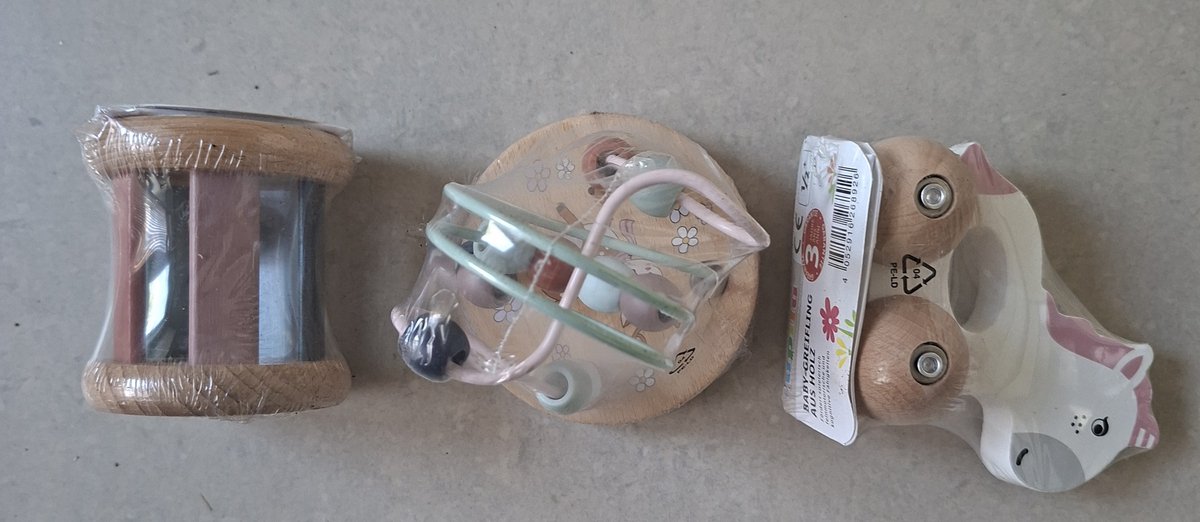 Lupilu Set van 3 / Houten Rammelaar Houten Rij Paardje en 1 Kralen Spiraal / Vanaf 1 Jaar