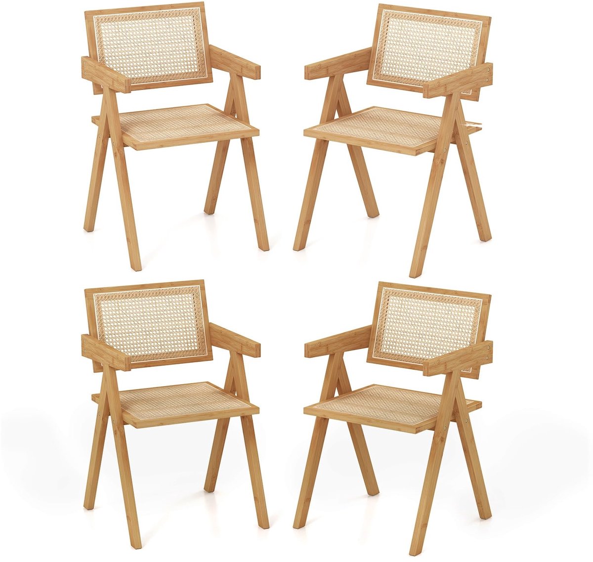 House of Balance Eetkamerstoelen - Set van 4 - Stoel van Bamboe en Riet - Stoelen Modern Bali Stijl - Rieten Fauteuils voor Keuken Eetkamer Woonkamer