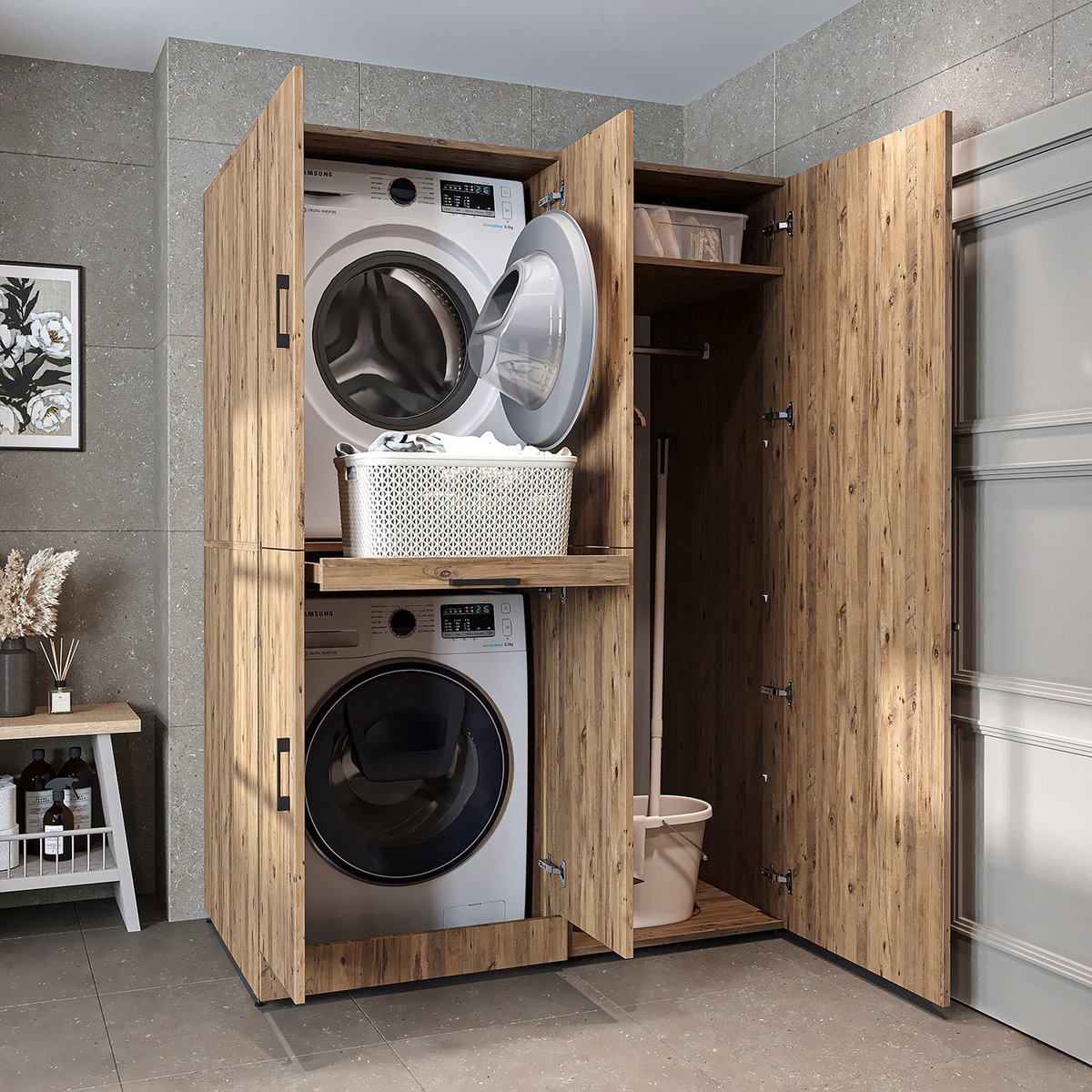 Roomart DORA-I Wasmachine Ombouwkast 130x186 cm - Eiken