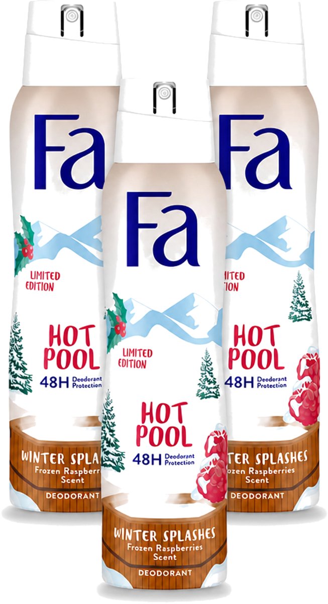 3 x Fa - Deospray - Winter Splashes - 48 uur Bescherming - Frozen Raspberry - Verfrissend & Fruitig - 150 ml - Bulkverpakking - 3 stuks