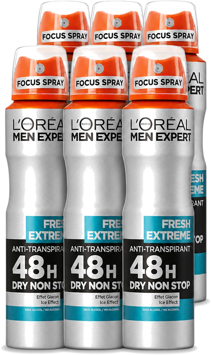 6 x L'Oréal Paris Men Expert Fresh Extreme - Deodorant - 48H Deodorant Spray - 150 ml - Voordeelverpakking - 6 stuks