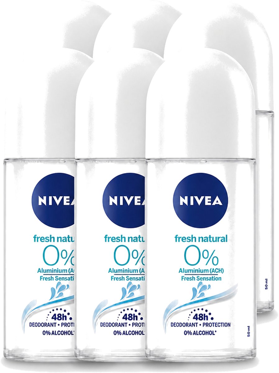 6 x Nivea - Roll-On - Alu Free - Fresh Natural - 0% Aluminum - 50 ml - Voordeelverpakking - 6 stuks