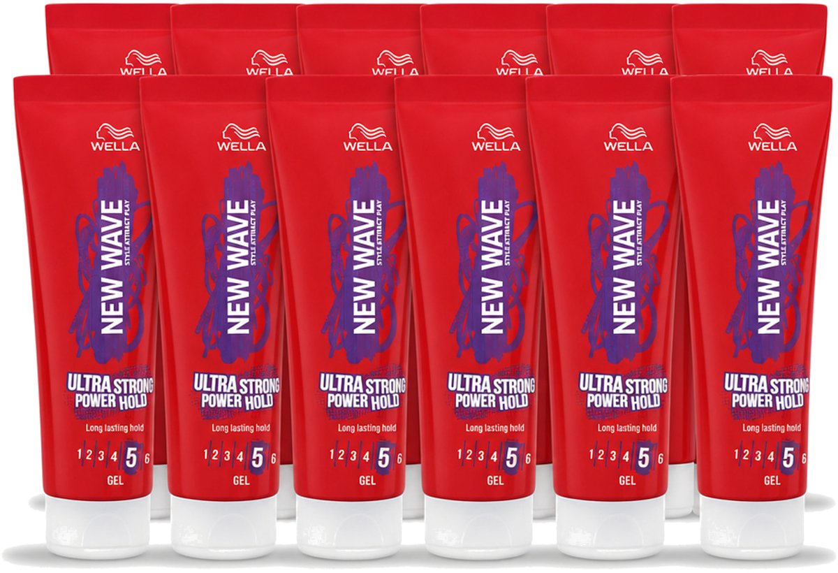 12 x Wella – New Wave Ultra Strong Power Hold – Haargel – 200 ml - Voordeelverpakking - 12 stuks