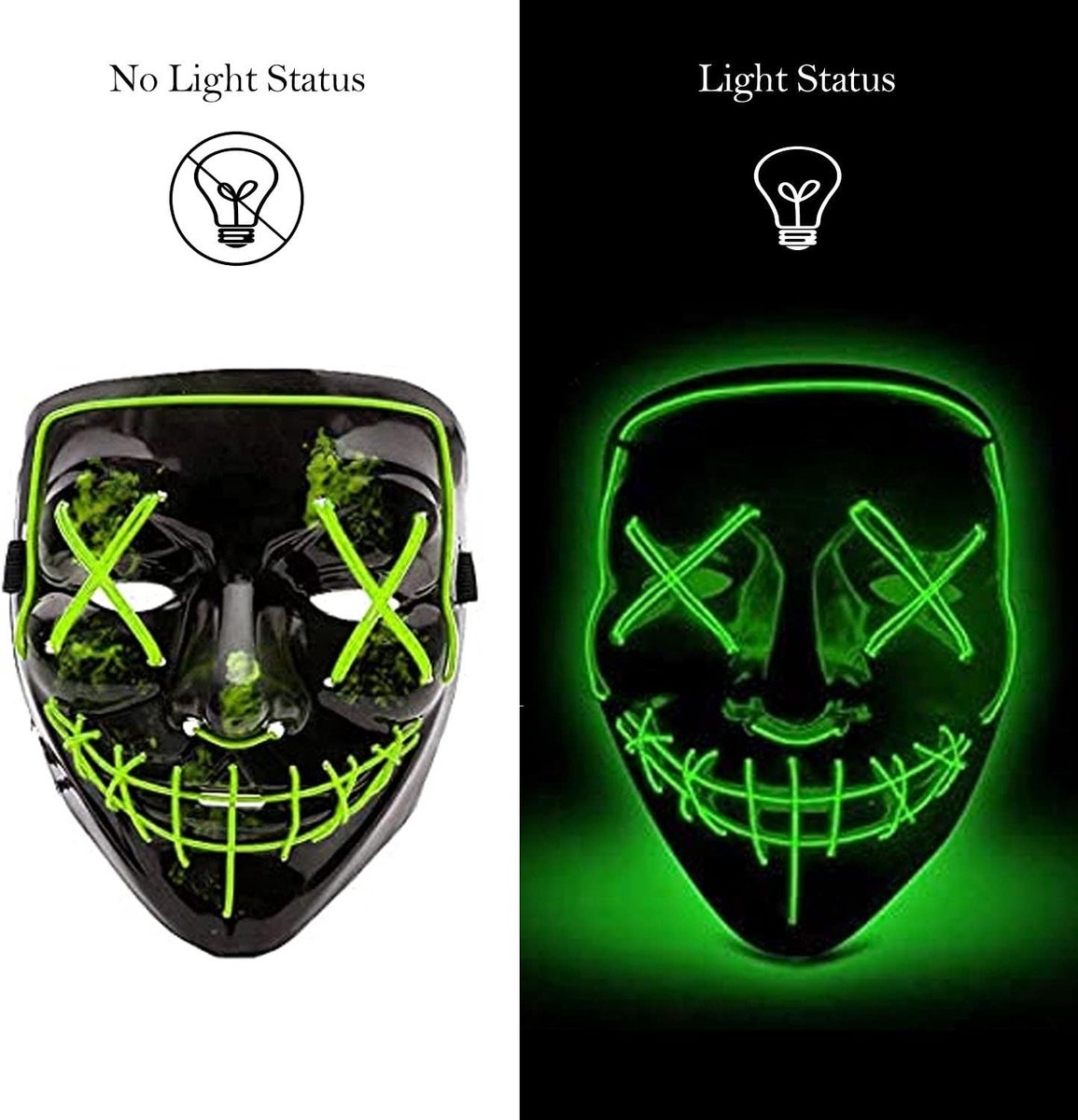 Halloween masker - Groen - LED Volledig Gezicht - Lichtgevend Masker voor Feest en Carnaval
