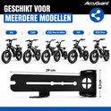 Weergave van diverse fatbike modellen: V8, C80, V20 Pro & Mini, H9, E20 Pro, met een zwarte AccuGuard beugel.