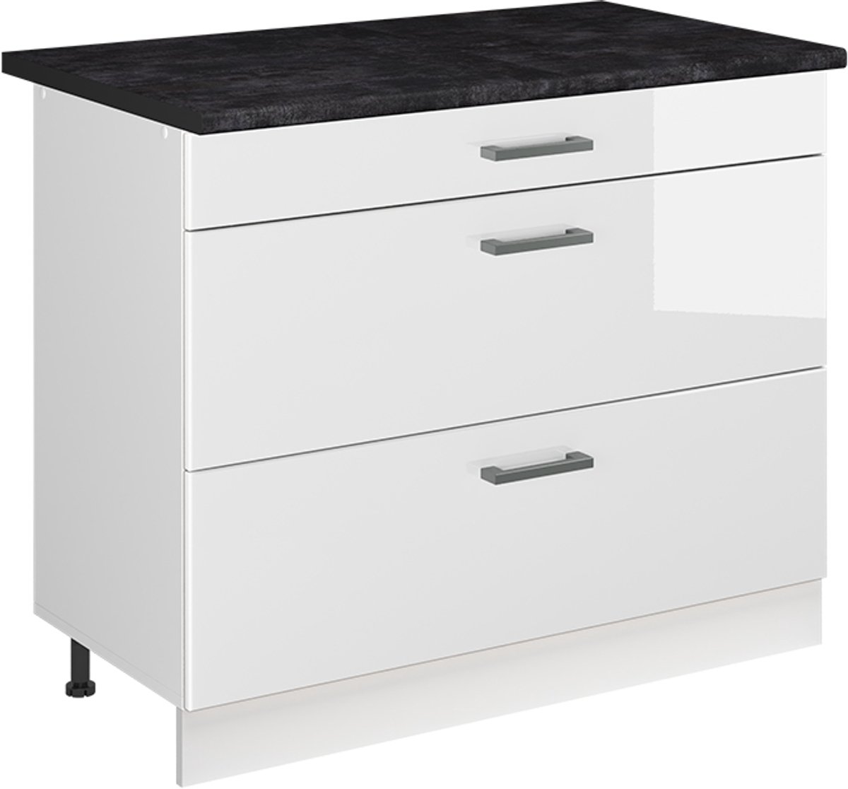 Vicco Keukenonderkast R-Line, Wit Hoogglans/Wit, 100 cm antraciet werkblad