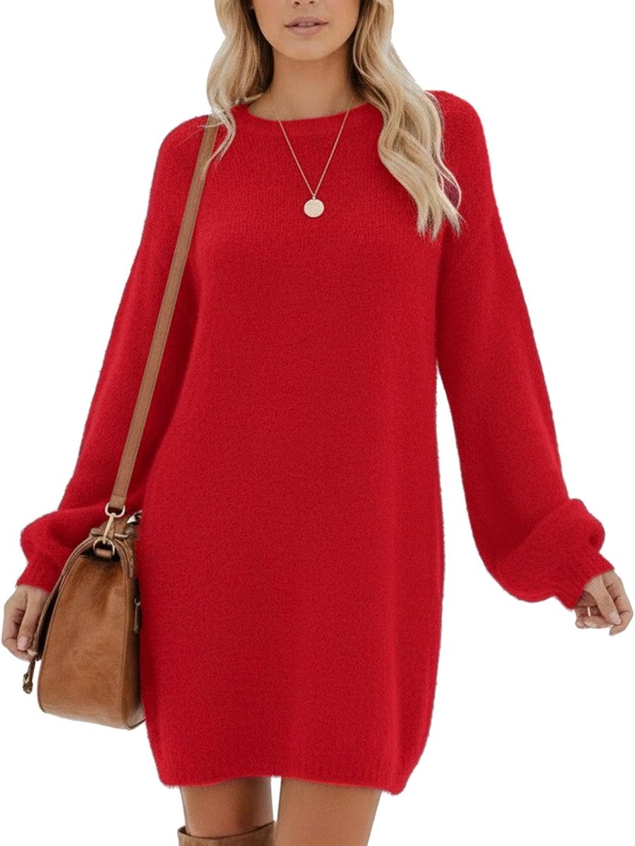 Trui-jurk voor dames, oversized, casual gebreide jurk, elegant, lange mouwen, ronde hals, T-shirtjurk, tuniek, herfst, winter