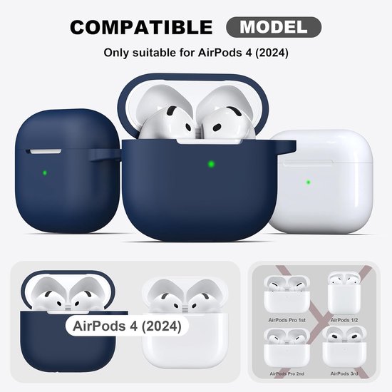 Beschermhoes voor AirPods 4e generatie (2024): AIYAAIYA 8 in 1 accessoireset voor AirPods met Apple Watch houder/sleutelhanger/anti verlieskoord/riem/oordophaakjes (Blauw) — afbeelding 2