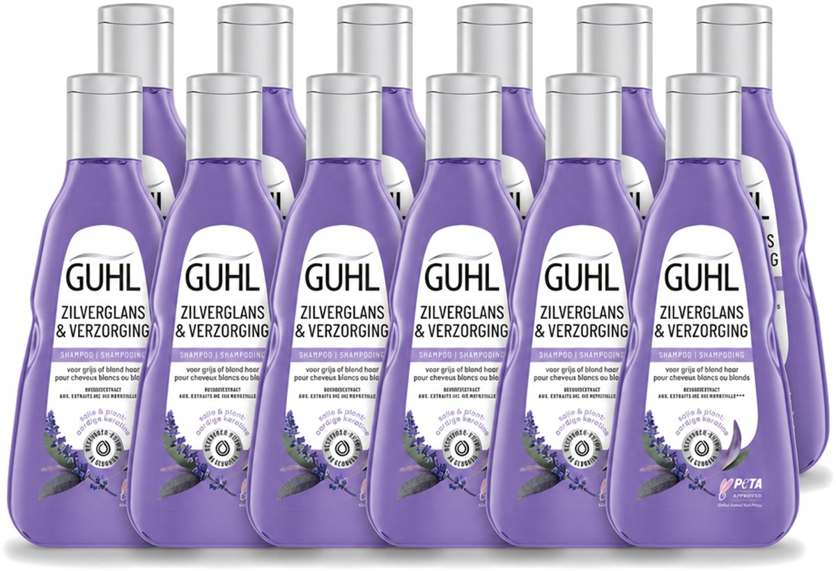 12 x Guhl - Shampoo - Zilverglans & Verzorging - 250 ml - Voordeelverpakking - 12 stuks