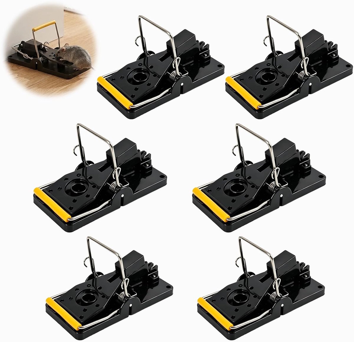 6 stuks rattenval, muizenval, muizenvanger, herbruikbaar en robuust, met gevoelig mechanisme, voor binnen en buiten, voor huis, keuken, tuin, magazijn en kelders