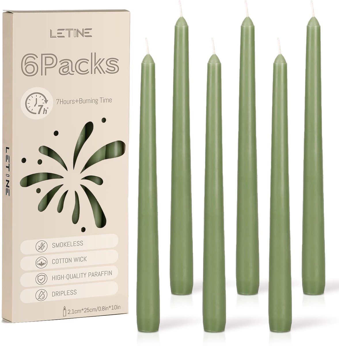 Staafkaarsen 25 cm - groen - geurvrij - 7 uur brandduur, set van 6 - ShopVlot