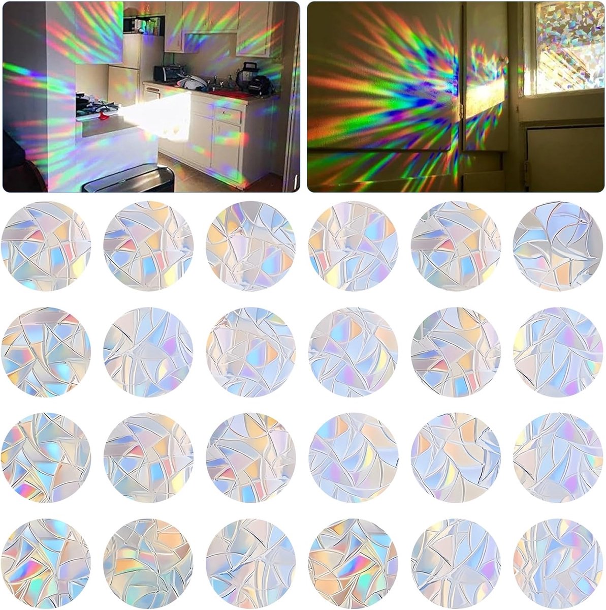 Raamstickers, 144 ronde Suncatcher stickers, prisma raamstickers voor vogelslagen, vogelbescherming, raam, cirkelvormig, zonnevanger, vogelbescherming, regenboog, raamfolie sticker