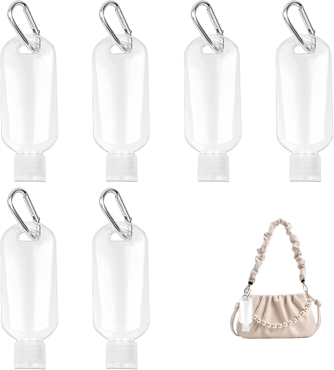 6 reisflesjes 50 ml met clip, TSA-goedgekeurde navulbare knijpflessen, lekvrije transparante toiletflesjes voor shampoo, handgel, lotion en verzorgingsproducten onderweg