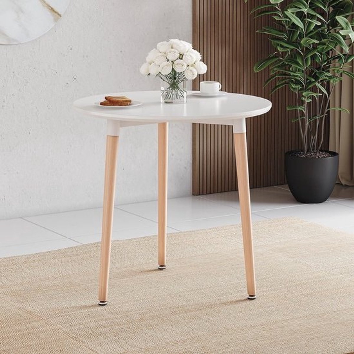 Moderne ronde eettafel met beukenhouten poten voor kleine keukens en eetkamers