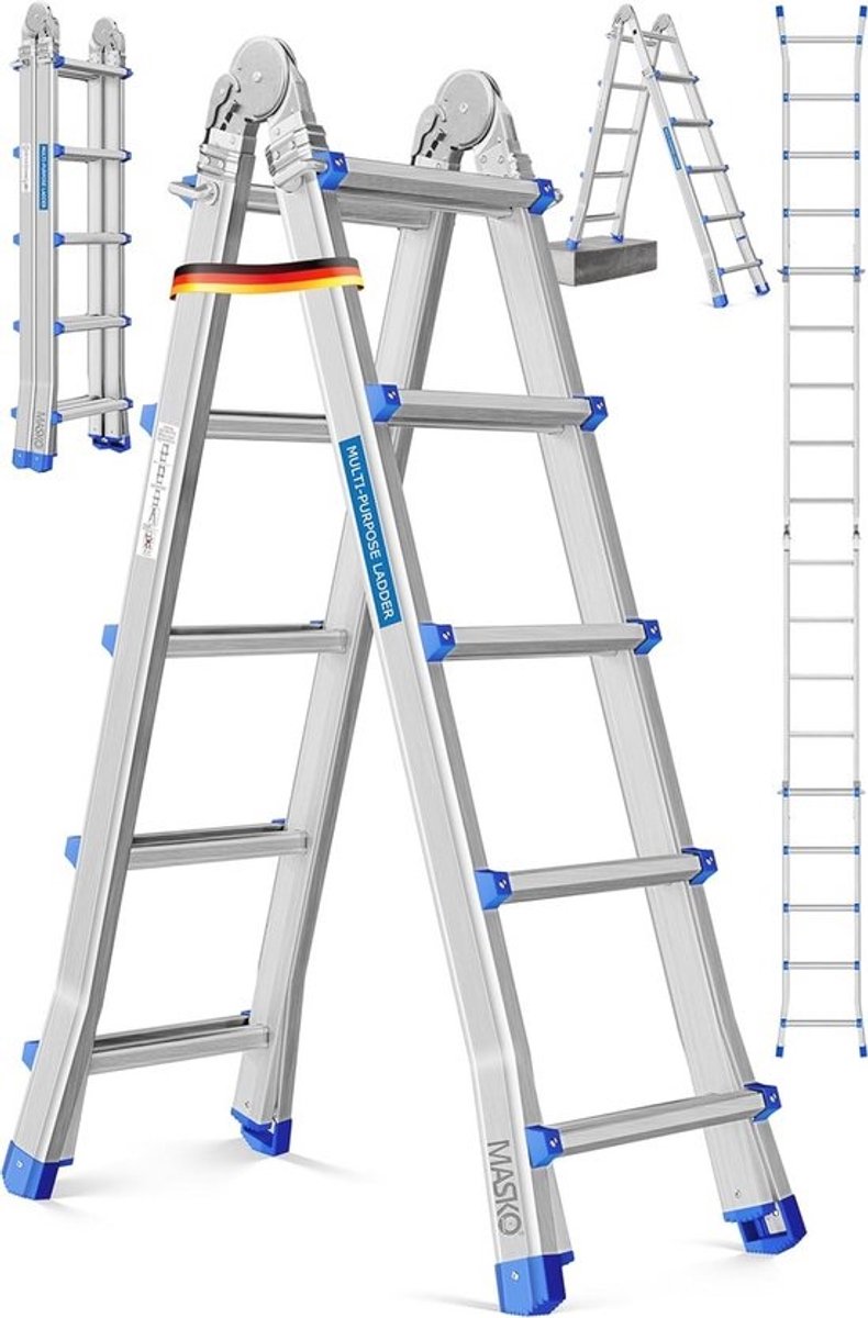 Multifunctionele telescopische ladder 5,10m - 3-in-1 vouwladder, enkele ladder, schraagladder