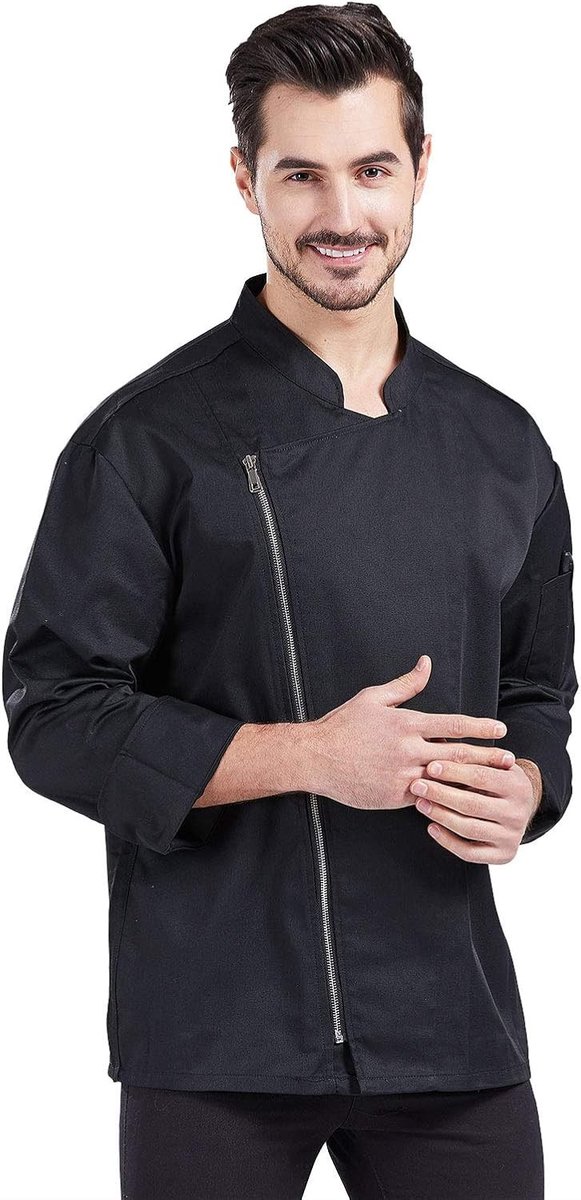 Unisex kookjas voor heren en dames met lange mouwen, rits en geschikt als chef uniform in de keuken