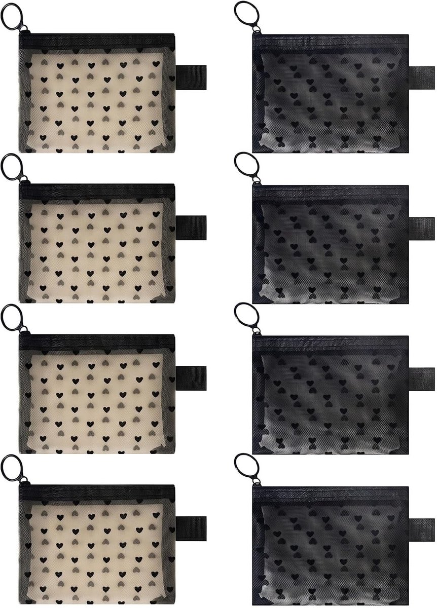 8-Delige Make-Uptas Van Mesh, Lichtgewicht En Transparant Opbergvak, Met Ritssluiting En Draagbaar, Geschikt Voor Het Opbergen Van Lippenstift, Koptelefoon En Kleine Spullen.