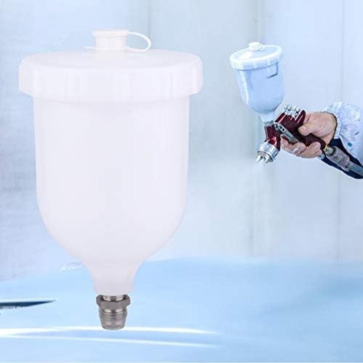 Zware 600 ml spuitpistool jar met gravity feed, duurzame plastic verfcontainer voor verfspuiten en schilderwerk