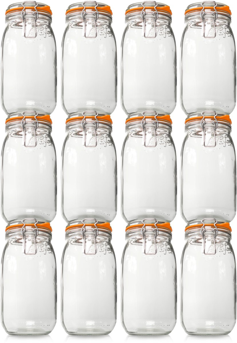 Le Parfait 2000ml Weckpotten Set XXL (12x 2000ml) | OP=OP Voordeelset van 12 stuks | Premium kwaliteit | Robuust en Voedselveilig | Ideaal als voorraadpot, inmaakpot of conserveerpot | Made in France