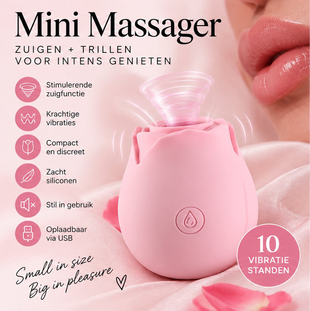 Roos Sexpeeltje voor haar– Zuigfunctie & Vibratie – 10 Standen – USB Oplaadbaar – Roze – Clitoris Stimulator – Waterproof – Erotisch Kado - Vibrator, Sexspeeltje Vrouw - Naughty Cadeau -Sextoy