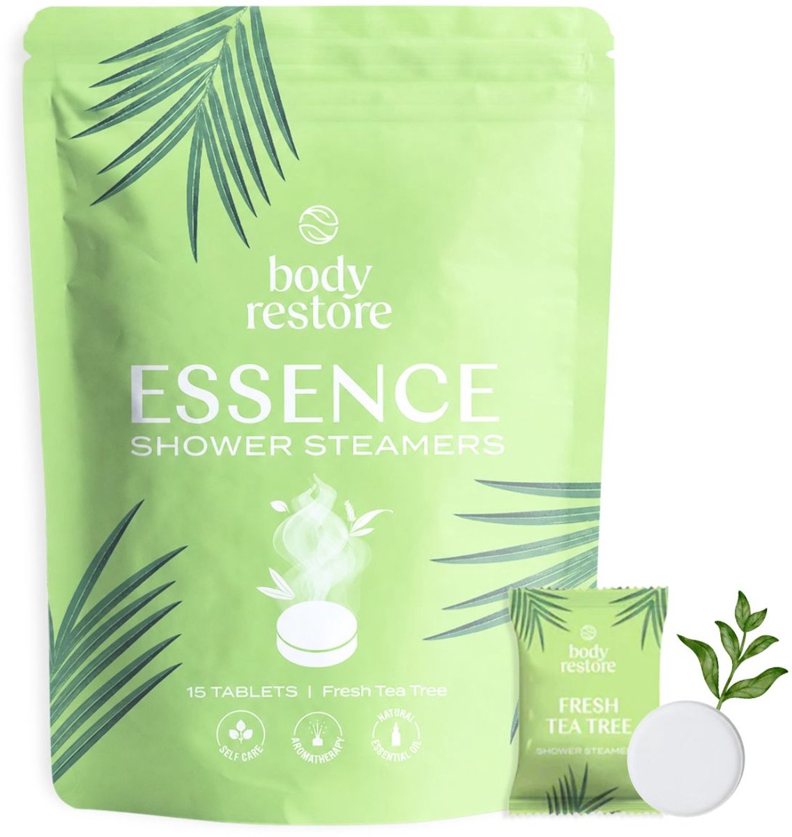Shower Steamers Essence Tea Tree 15-pack - Body Restore - Douche Tabletten met 100% Etherische Tea Tree olie - Aromatherapie Douche - Voordeelpak