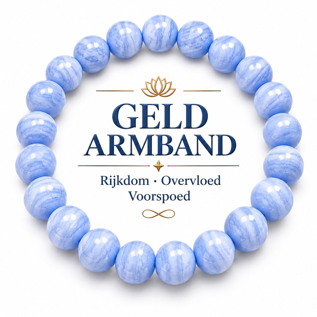 S4H Geld Beschermings Edelstenen Armband – Blauwe Kantagaat (Blue Lace Agate) – 8 mm