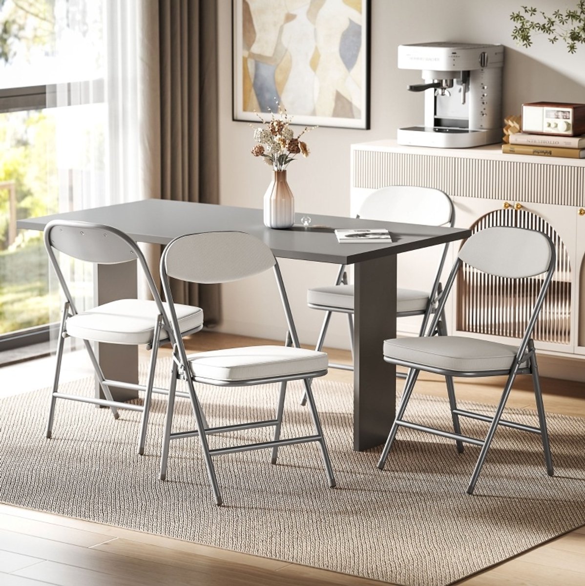 DESMIU Klapstoel 4 Stuks - Opvouwbaar Met Zachte Bekleding En Stalen Frame - Voor Eetkamer, Vergaderruimte En Camping - Crèmewit