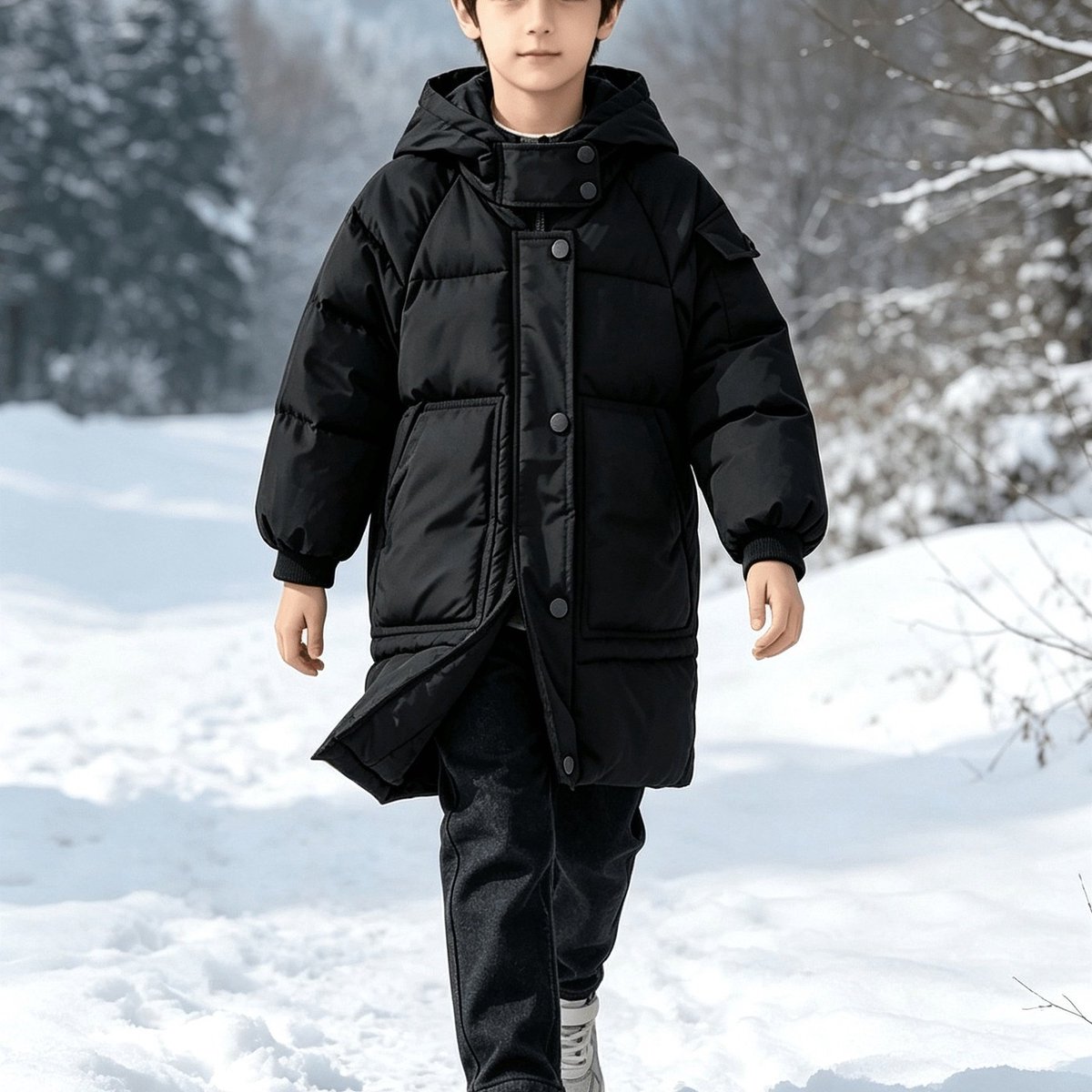 Currero Winterjas Parka Jongens Lange Jas Wintermantel Overjas Gewatteerd Waterdicht Winter Stijlvol Mantel Kinderen 7-8 Jaar Zwart