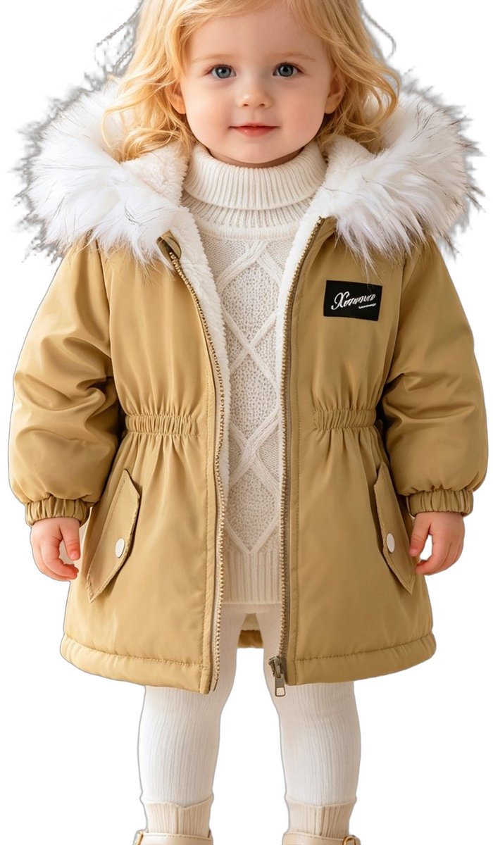Currero Winterjas Parka Meisjes Lange Jas Meisje Wintermantel Overjas Gewatteerd Waterdicht Winter Stijlvol Mantel Kinderen 2-3 Jaar Creme
