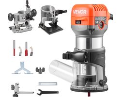 VEVOR Bovenfrees, 710 W, Handfrees met Variabele Snelheid en Softstart, Kantenfrees met Vaste, Kantelbare en Invalbare Voet, Parallelgeleider, Houtbewerking, Afwerken, Doe-Het-Zelfprojecten, met Snoer
