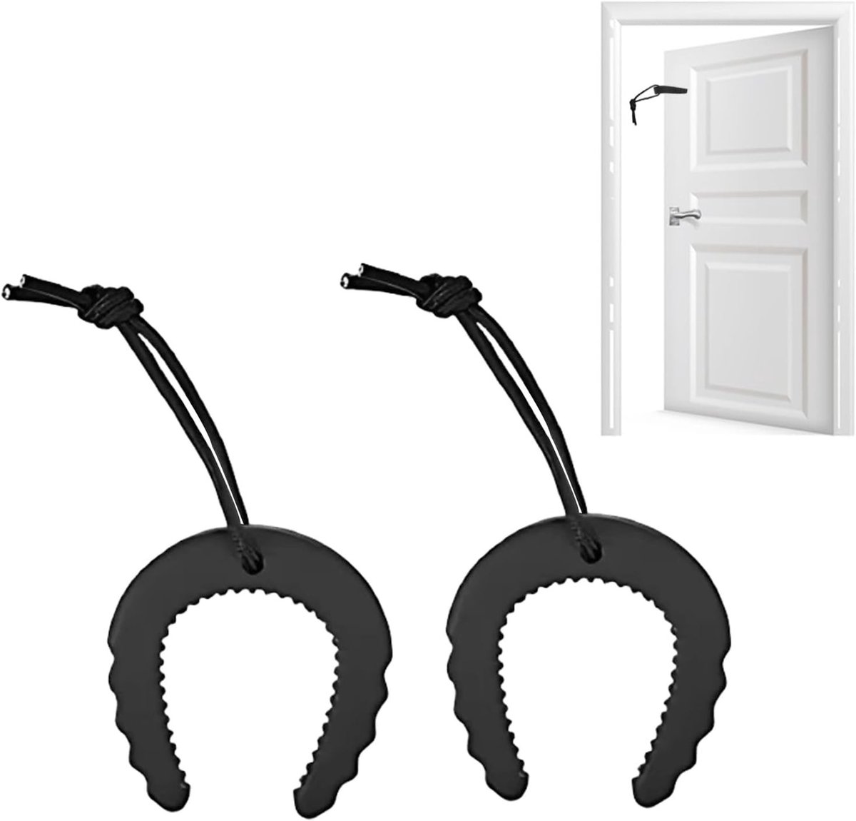 Rubberen Deurstopper Set van 2, Veiligheidsoplossing voor Baby's, Compacte C-Vormige Wedge met Nylon Koord voor Thuisgebruik
