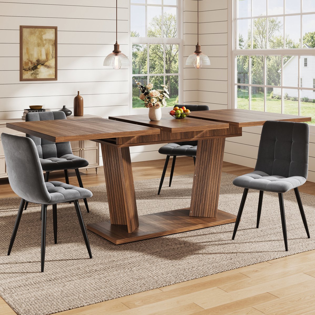 MODFU Uitschuifbare Eettafel - Moderne Stijl - MDF En Metaal - Donkerbruin - 120-160 × 80 × 76 cm