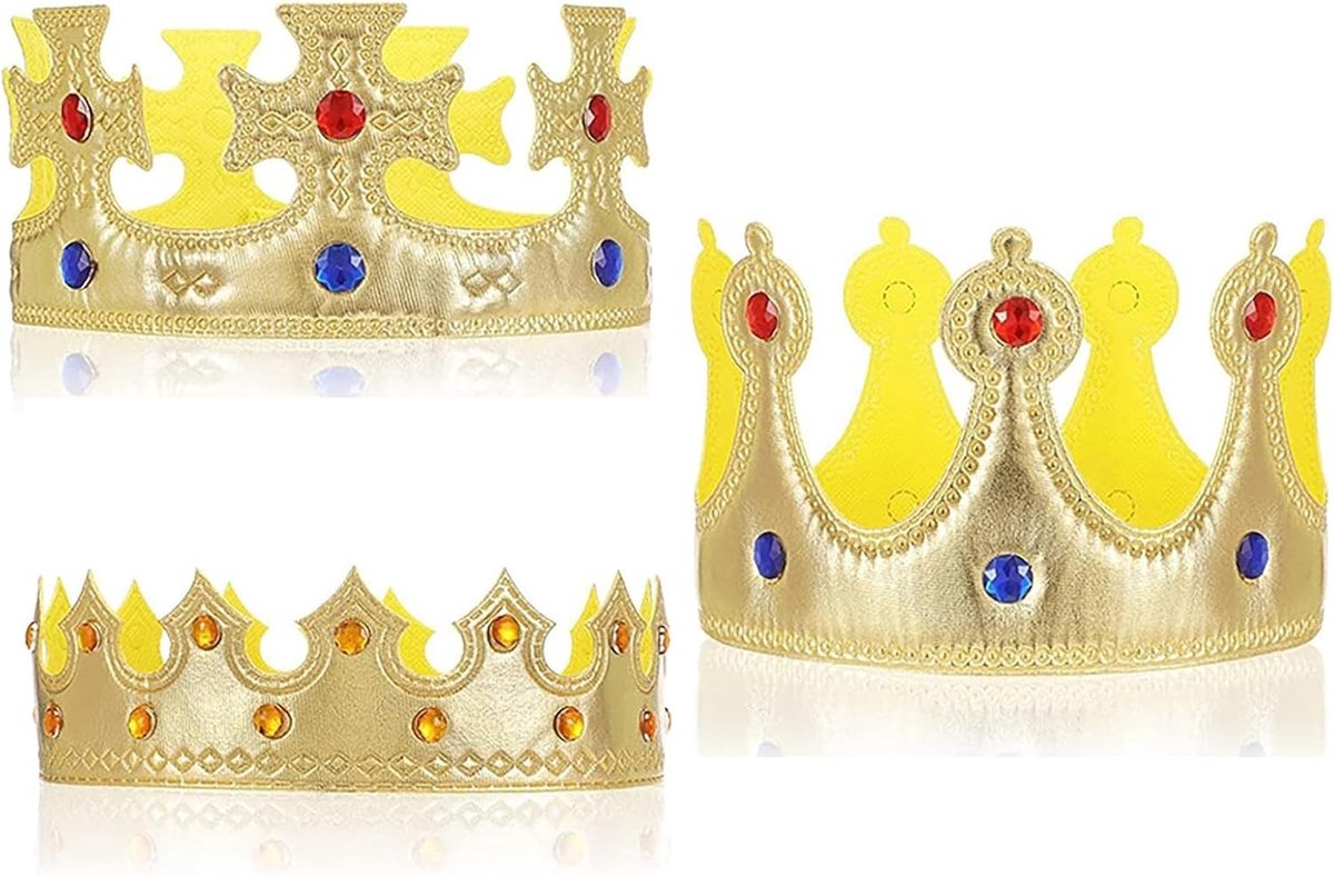 Koninglijke Verjaardagskronen Set van 3, Feesthoed voor Prins en Prinses, Kostuumaccessoires voor Verjaardagsfeest en Themadansavonden