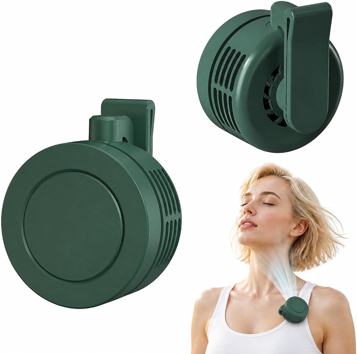Clip Ventilator Mini – Draagbaar & Bladloos | Stil & Compact | Clip-On Ventilator | groen